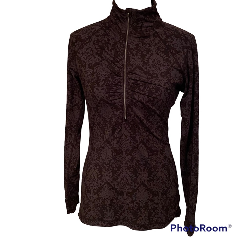 ATHLETA TOP 1/4 1/3 ZIP LONG SLEEVE STRETCH BLACK GRAY HIGH NECK TEE SIZE M